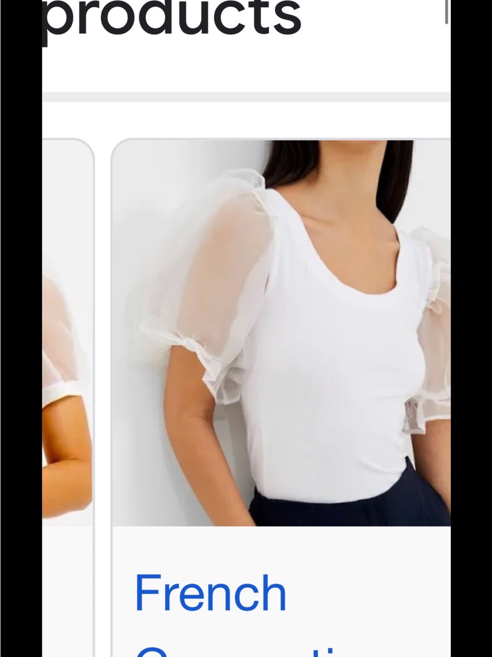 French Connection White Puff-Sleeve Scoop Neck Top-Size Large